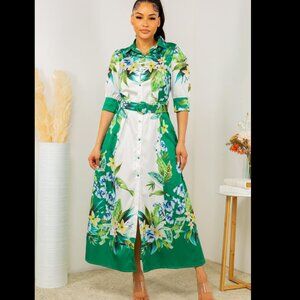 PRICE REDUCED Fashion Space Green White Floral Shirt Dress NWT XL